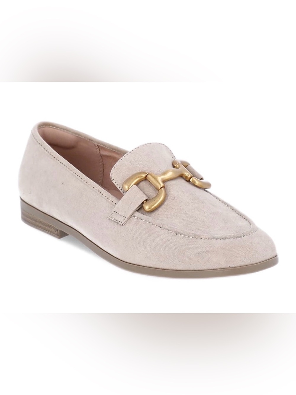 Time and Tru Cream Suede Loafer with Gold Horsebit